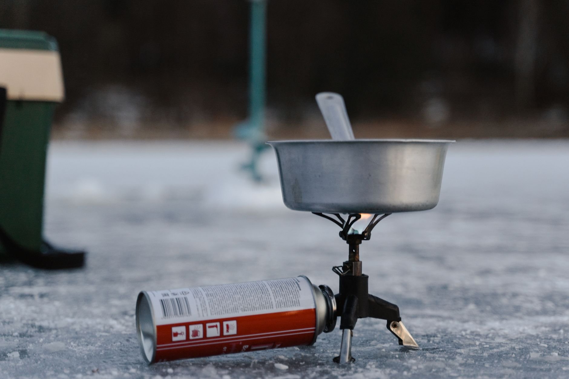 Backpacking camp stove with canister for outdoor hunting camp cooking