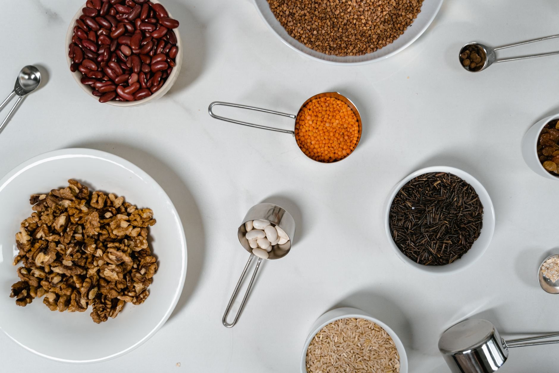 High-fiber foods including grains, seeds, and nuts — key for GLP-1 gut support