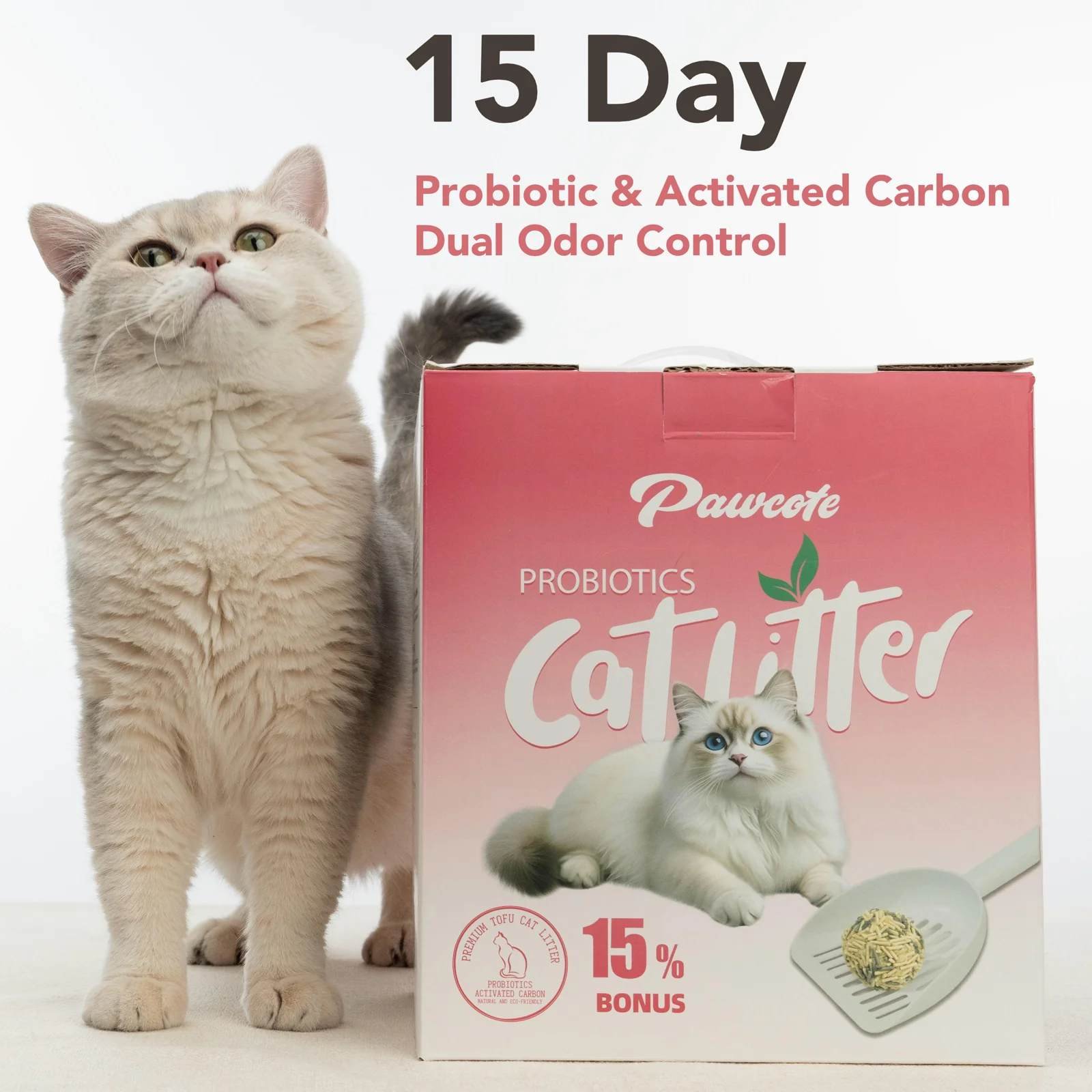 PawCute Tofu Cat Litter with Probiotic & Activated Carbon — 15 day odor control box with cat