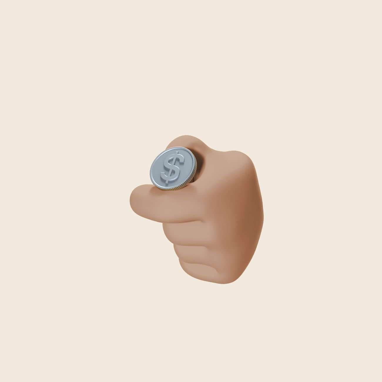 3D illustration of a hand flipping a coin with a dollar sign, symbolizing decision making.
