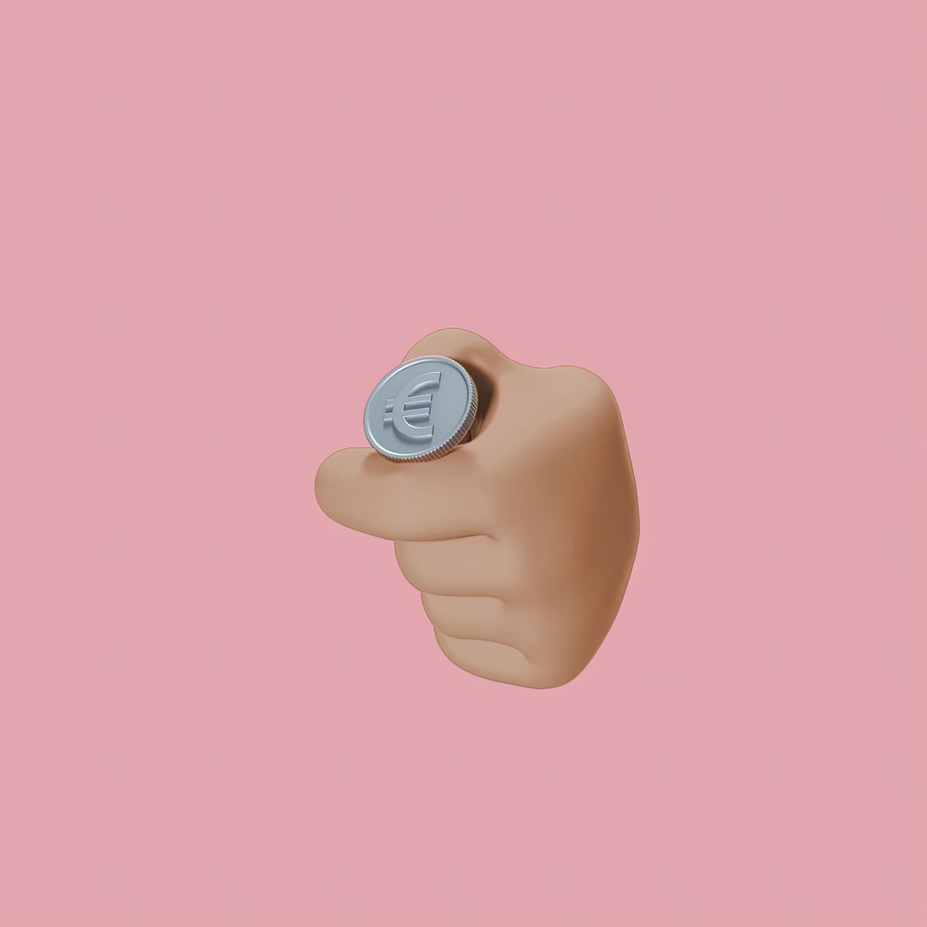 3D illustration of a hand holding a coin, symbolizing financial rewards and returns.