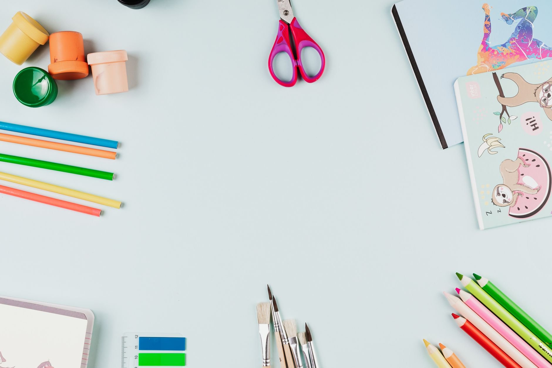 Colorful craft supplies and art tools for sublimation and DTF printing