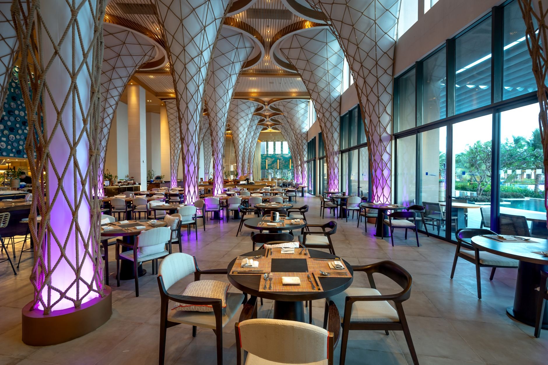 Modern restaurant interior with ambient lighting