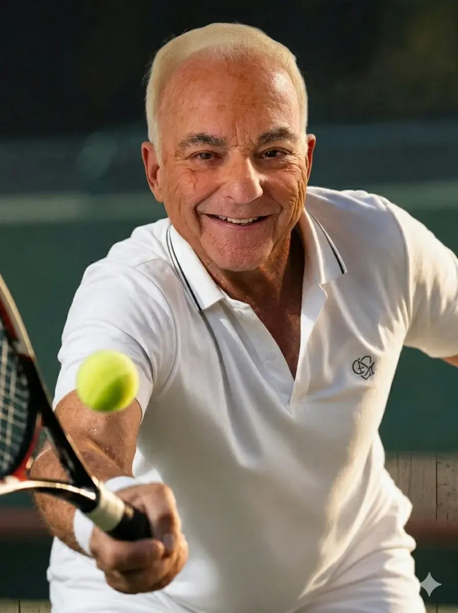 Dr. Robert Heller playing tennis at 90 years old