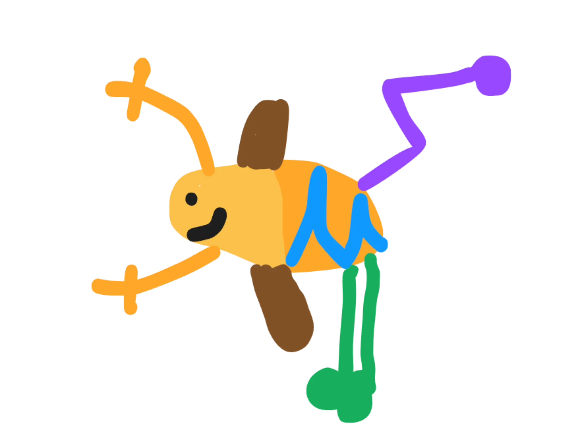 Rodgo — a cheerful golden bug RIDGER pal with colorful limbs and a big smile
